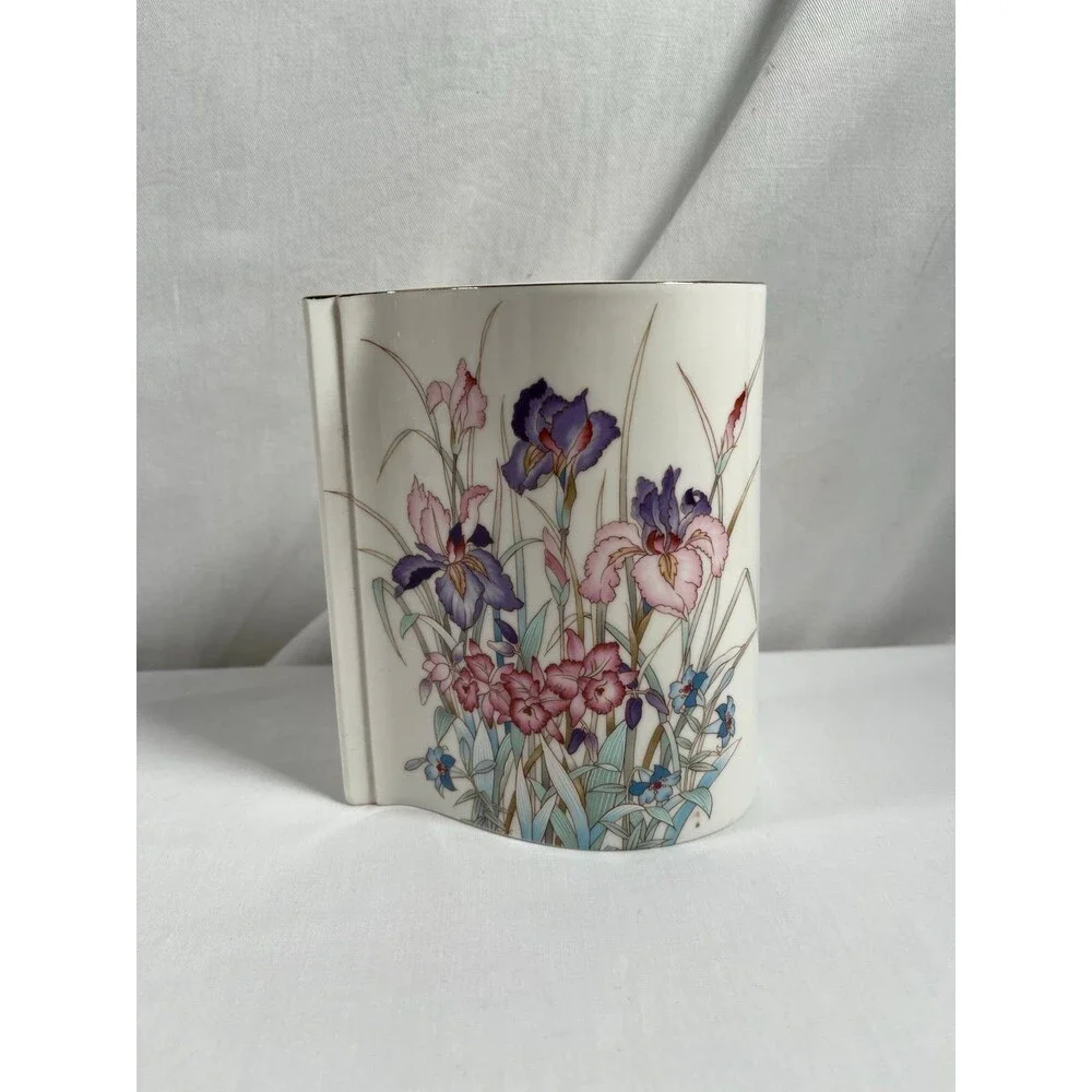 VTG Rare Drop Shape Porcelain Japan Vase Pink Purple Floral Great Condition #401